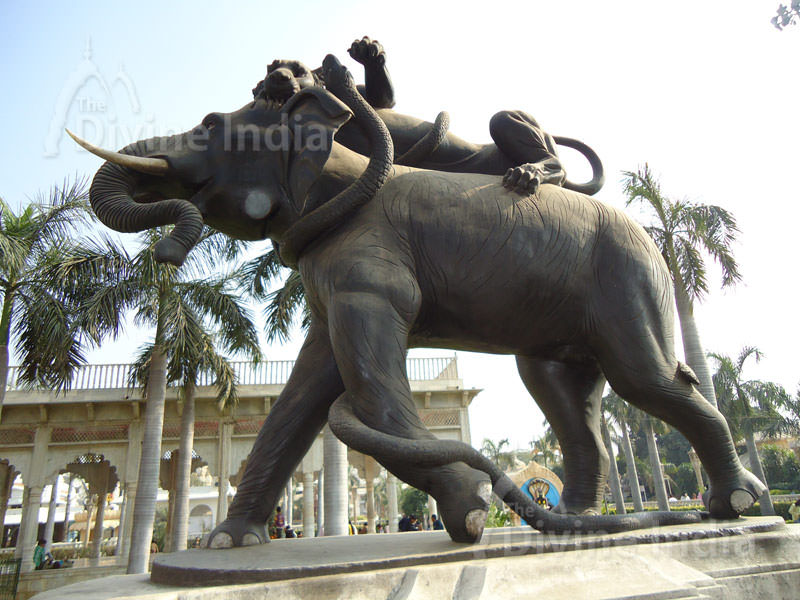 Beautiful elephant sculptures, Chattarpur Temple