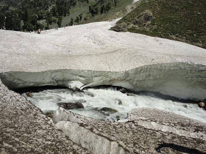 Glacier over Lidder River in Chandanwari on the way to Amarnath Temple