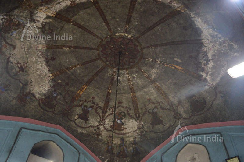Beautiful ancient painting inside of dome at sthaneshwara Temple