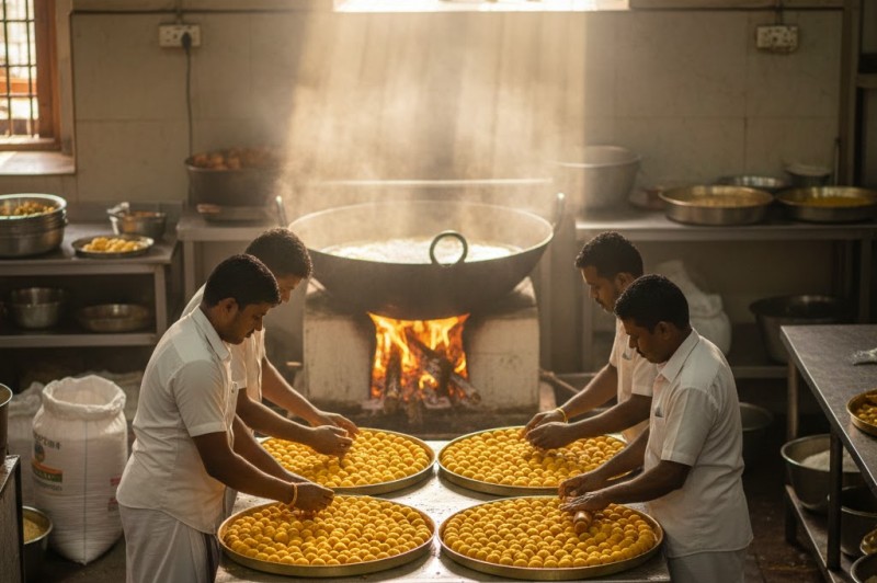 hands making laddoos