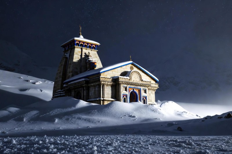 Kedarnath Dham Draped in Snow: Construction Halted Amid Heavy Snowfall