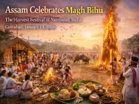 माघ बिहू 2026: असम में पारंपरिक उत्साह के साथ मनाया जा रहा उत्सव; अग्नि देव का आशीर्वाद लेने के लिए जलाई गई 'मेजी'