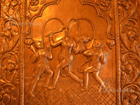 Devi Chandi Devi Jaya and Devi Vijaya emboss picture at Chinpturni temple entrance gate