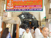 Entry steps with massive silver doors to the Hanuman temple at Connaught Place