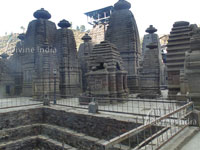 Jageshwar temple complex amidst dense Oak forest