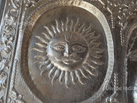 Lord sun emboss image on main entrance gate of naina devi temple